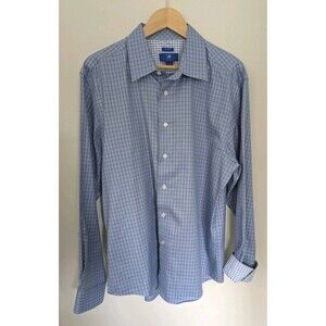 Egara Mens Long Sleeve Button Down Flip Cuff Shirt XL Non Iron Classic Fit Blue